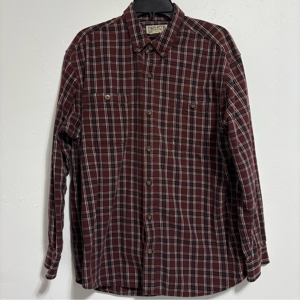 Duluth Trading Co Large Men Flannel Button Front Long Sleeve Shirt Plaid Cotton